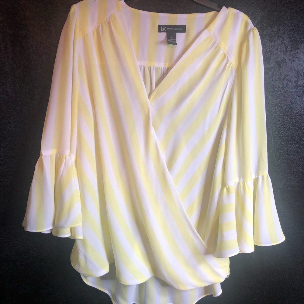 Inc International Concepts Pastel Yellow and White Striped Top